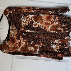Susan Lawrence Tan and Black Animal Print Blouse 2X